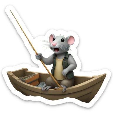 A rat on a boat in the river fishing  sticker