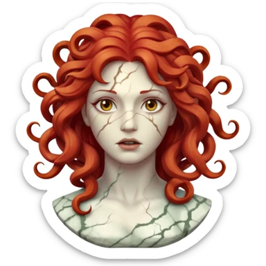 white cracked marble statue head medusa red hair marble sticker
