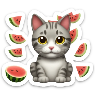 Cat with a watermelon on its head sticker