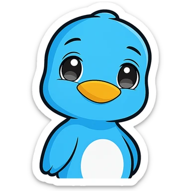Extract only the blue bird character from the image, remove the boy, and place the bird on a transparent background. Maintain the original cartoon style and appearance of the bird as in the reference image. sticker