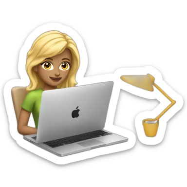 blonde female software engineer with Macbook on the side sticker
