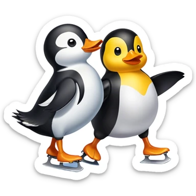 Yellow duck and penguin ice skating sticker
