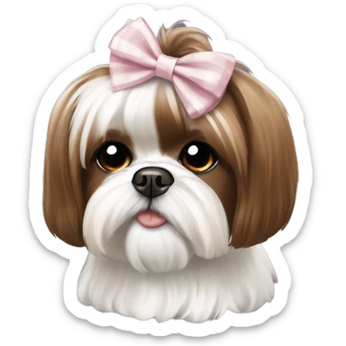 Brown and white Shih Tzu bow in hair sticker