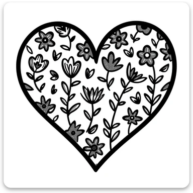 hand drawn heart with floral doodle decorations, doodle style sticker