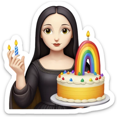 goth monalisa holding a rainbow birthday cake  sticker