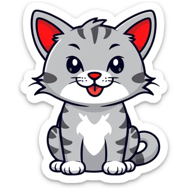grey wildcat with a red nose and tongue sticker