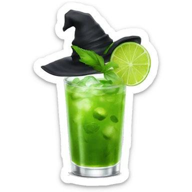Mojito with witch hat sitting on lime sticker