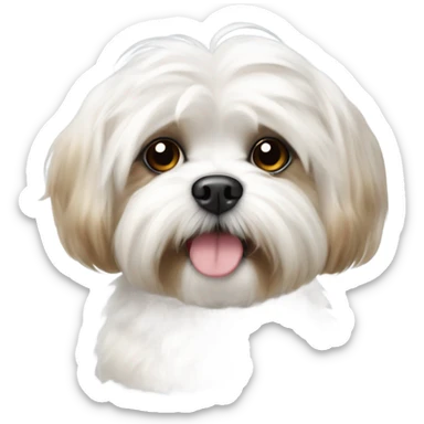 A white maltese / shitzoo dog with tan spots, curly fur  sticker