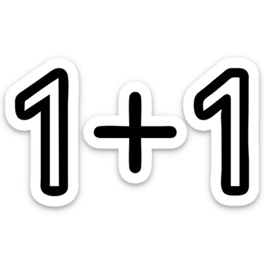 icon of 1+1, outlined, black and white sticker