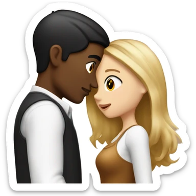 Caramel skinned guy with black hair kissing white gorl with brown and blonde hair sticker