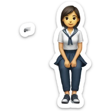 A young woman in a school uniform sitting legs crossed on the hood of a car sticker