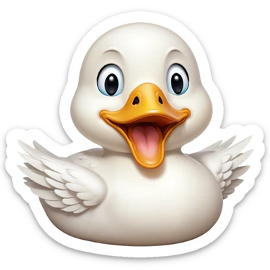 Cinematic Cute Yawning White Duck Portrait Emoji, Head tilted slightly with a dramatic, wide-open yawn, showcasing a soft, downy white plumage with gently drooping wings, round eyes barely open in drowsy contentment, Simplified yet irresistibly adorable features, highly detailed, glowing with a soft, cozy glow, high shine, relaxed yet expressive, stylized with a touch of whimsy, bright and endearing, soft glowing outline, capturing the essence of a sleepy yet affectionate duck, so drowsy it feels like it could float out of the screen and curl up for a nap! sticker