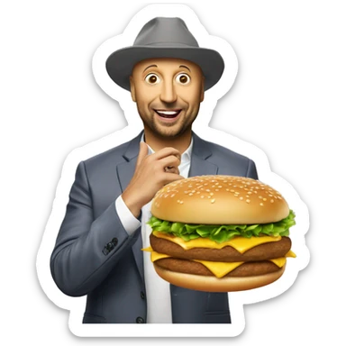 Joe Bastianich with a mc donald's hamburger sticker