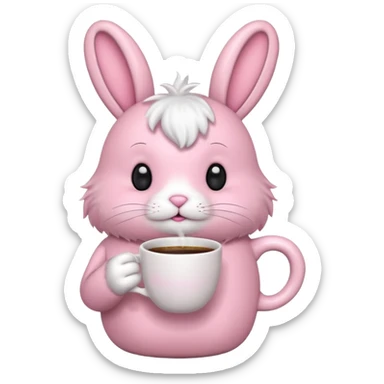 pink bunny with cute coffe cup sticker