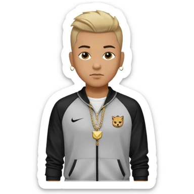 Capelli rasati ai lati con sfumatura, sopra corti e fissati con gel. Look curato e deciso. Indossa tuta firmata (Nike, Adidas, Lacoste, EA7) o jeans skinny, scarpe vistose come Air Force 1. Sempre presenti borsello a tracolla e collana d’oro E tatuaggi d’appertutto a mezzo busto sticker