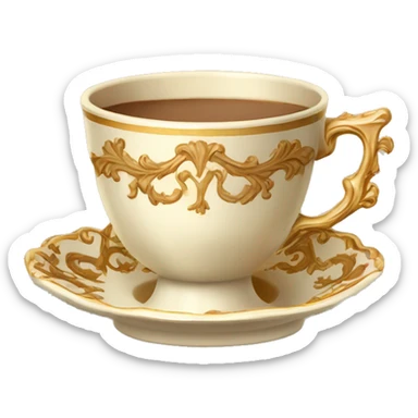 Light brown and gold vintage rococo coffee cup  sticker