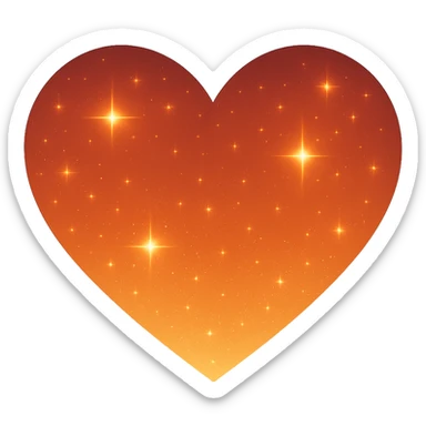 Modify the heart with a night sky gradient to orange night theme with a orange gradient, more stars, and a soft glow. Remove the background entirely  sticker