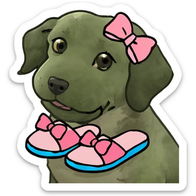 Cute labradoodle with a pink bow and cute slippers sticker