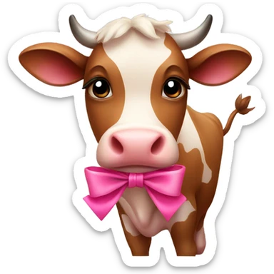 Cute brown cow with pink bow sticker