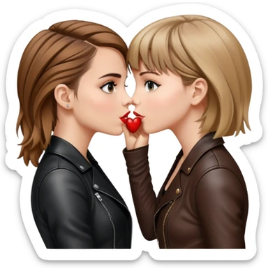 Emma Watson kissing Taylor Swift, both dressed in leather. sticker