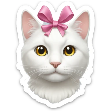 white cat with a bow on head sticker