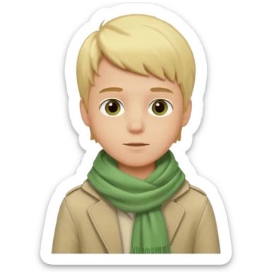 Blonde boy with light green scarf and biege jacket sticker
