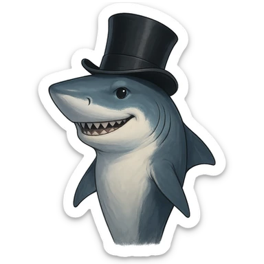 shark with a fancy top hat, looking dapper sticker