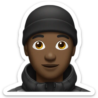 Black man with big nose and wearing a black durag and puffer jacket sticker