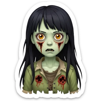 Faça uma mulher zumbi de franja cabelo longo preto 🧟‍♀️ sticker