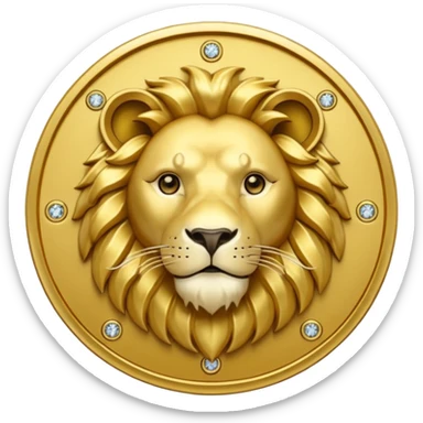 Fais un emoji de pièce d'or ronde avec l'inscription "F" dessus et un lion très détaillé gravé sur la pièce. Le F et le lion doivent être très lisible ainsi que les détails autour de la pièce. Le lion doit être gravé et en 2D il doit pas ressortir, il doit être subtile, le F doit être très visible sticker
