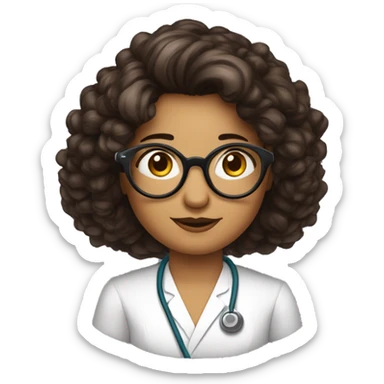 Dessine-moi une doctoresse avec de longs cheveux noirs, des yeux noirs et des larges lunettes marrons. sticker