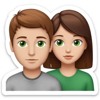 A boyfriend with light brown hair and green eyes next to his girlfriend with dark brown hair and brown eyes sticker