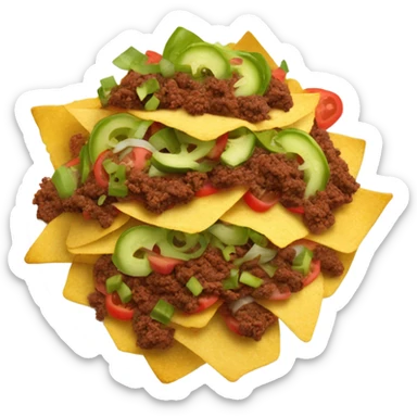 Nachos with beef, lettuce, tomatoes, jalapeños sticker