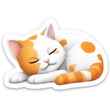 A cute white cat with orange and black spots, sleeping sticker