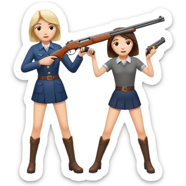 A girl shooting a man’s leg with a shotgun sticker