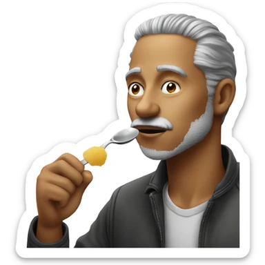 man sniffing sugar off of a spoon  sticker