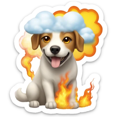 Cloud dog with sun eating fire sticker