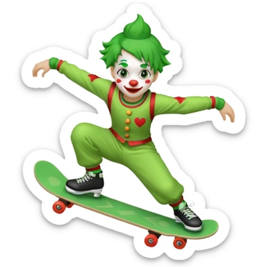 skater clown skating green sticker