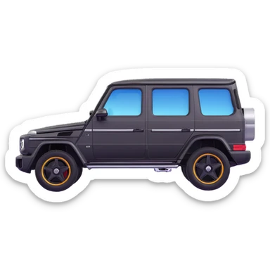 Edit the Mercedes G-Class SUV side view to be moderately minimal with only main door lines and simple wheels, in black color, in a 3D Apple emoji-like style, no background. sticker