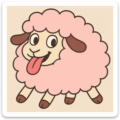 Make the pink sheep much fluffier, keep the pastel toon style and tongue out expression. sticker