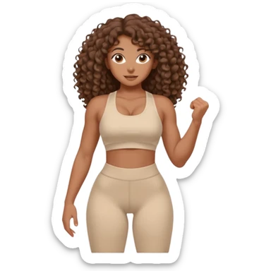 Create dream body girl with big glute and small waist and brown curly long hair with pastel beige gym clothes  sticker