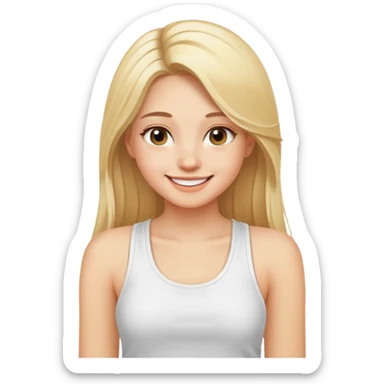girl with long blonde hair smiling with white tank top sticker