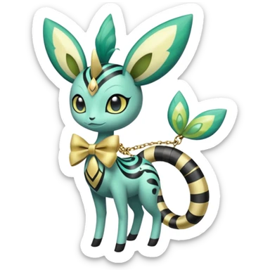 zig-zag-patterned tribal tropical hot spotted striped Meloetta-Celebi-Giratina-Noibat-Pokémon-Fakémon-fusion-hybrid-creature with a bow tie, bracelets, collars, necklaces  sticker