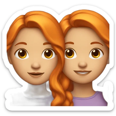 two young girls, first with brown hair and second orange hair sticker