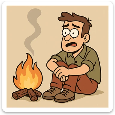 simple campfire with 2-3 logs and a stream of smoke rising from the fire, minimal and clear, clean and straightforward design sticker