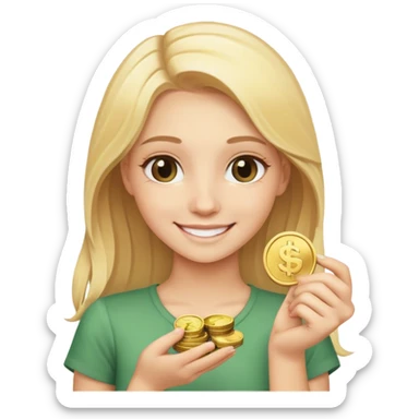 smiling blonde girl with money coins sticker