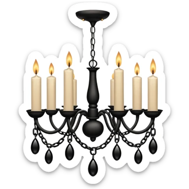 Simple minimalistic hanging wide short chained black Ceiling chandelier with beige-white candles sticker