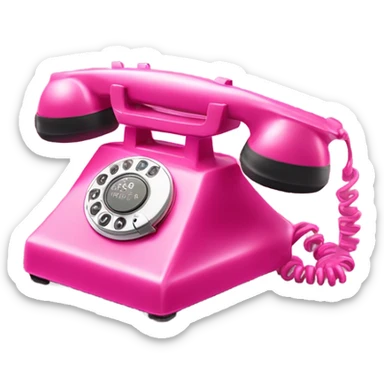 Realistic isolated hot pink vintage rotary phone with the recent receiver off of the hook. sticker