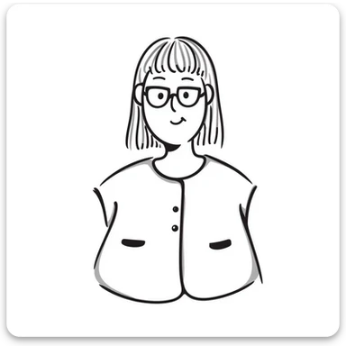 Hand-drawn plus size blonde person wearing glasses and a button-up vest sticker