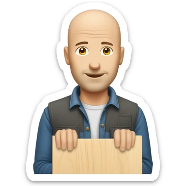 Bald Caucasian man building wooden board with hole in it sticker